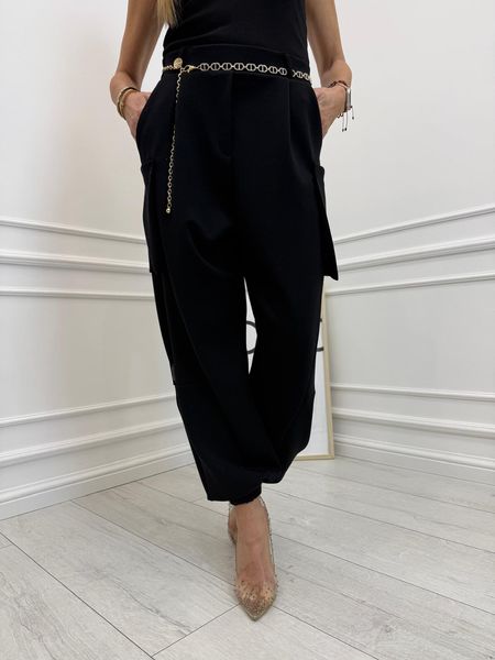Czarne Spodnie Minouu Jogger z Kieszeniami