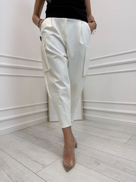 Białe Spodnie Minouu Balony z Kieszeniami na Bokach 