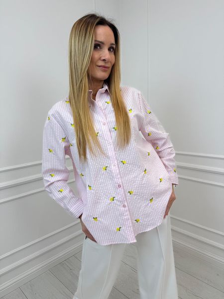  Pudrowy Róż Koszula w Paski Cytrynka