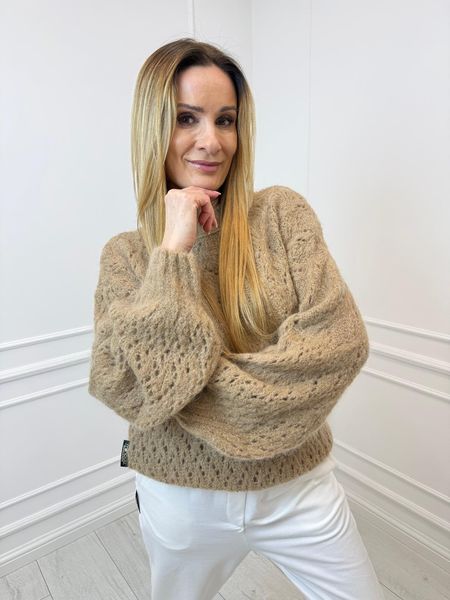 Ażurowy Sweter Minouu Kid Moher Beżowy