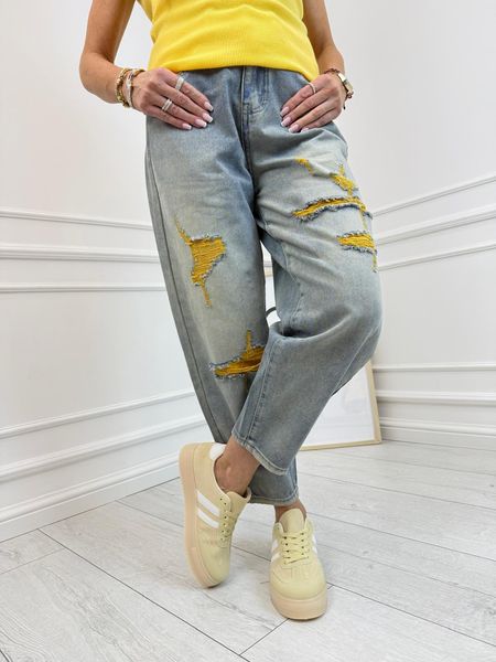 Spodnie Jeans z Żółtymi Przetarciami