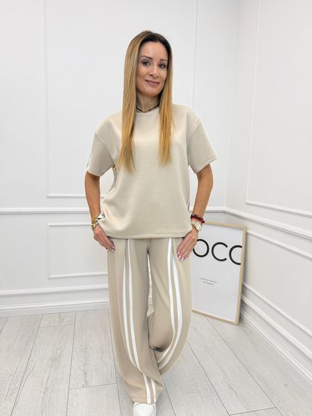 Minouu Spodnie z Lampasem Beżowe