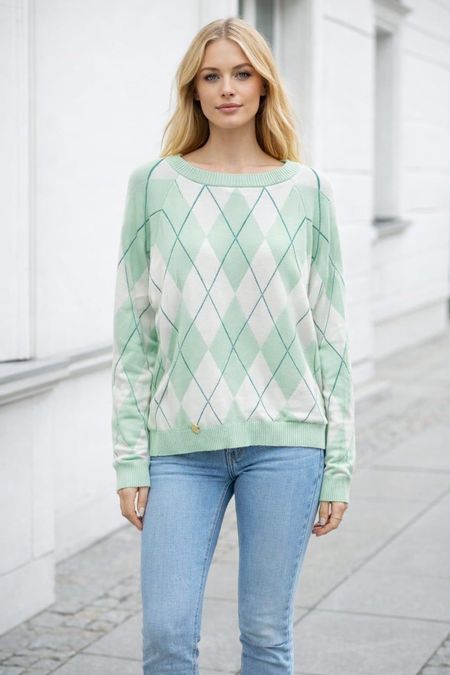 Luksusowa Bluza Sweter w Romby Minouu Miętowa 