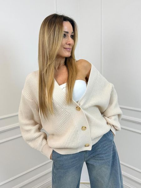 Beżowy Sweter Kardigan LUMINA