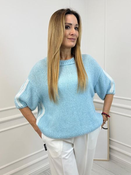  Sweter Lampas Minouu z Baby Alpaka Kolor Błękitny 