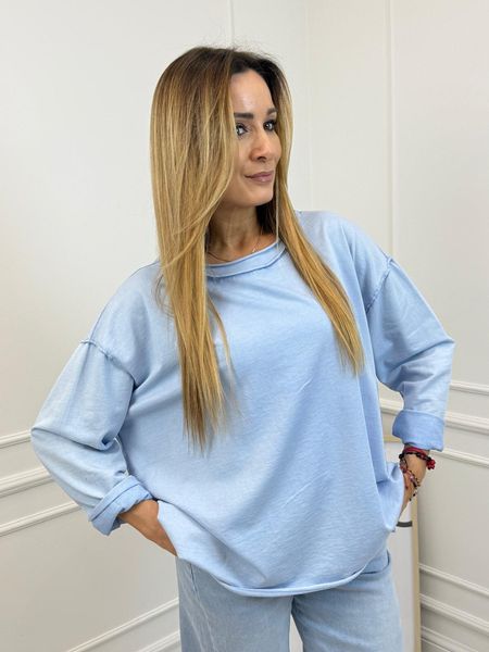  Bawełniana Bluzka, Dekatyzowana Kolor Błękitny