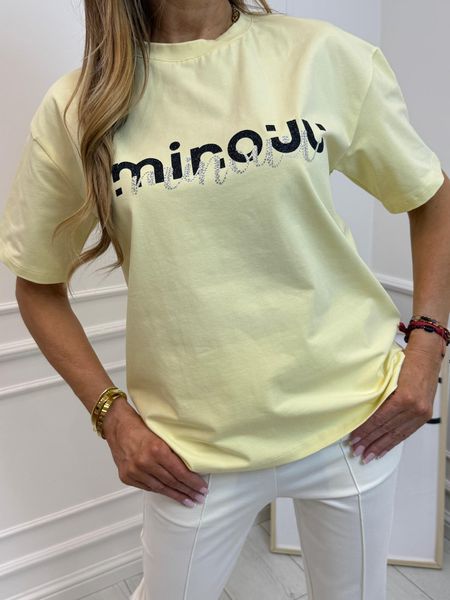 Bluzka T-shirt Minouu Cyrkoniowy Napis Kolor Bananowy