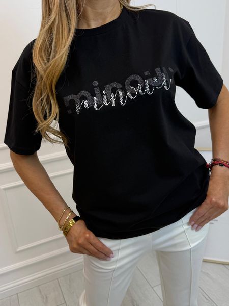 Bluzka T-shirt Minouu Cyrkoniowy Napis Kolor Czarny 