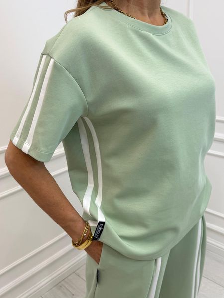  Bluzka T-shirt Minouu z Lampasami Kolor Matcha  