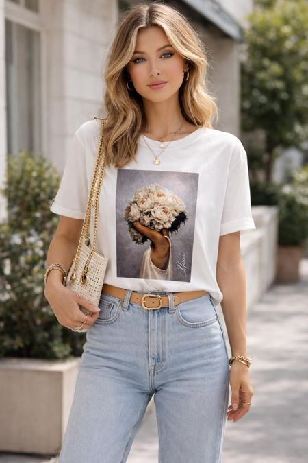 Bluzka T-shirt Minouu Piwonie Kolor Kokosowy