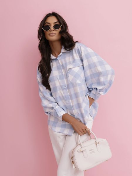 Koszula Xana w Błękitno Białe Kratę