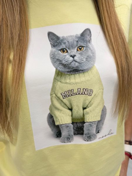 Bananowa Bluzka T-shirt Nooda z Aplikacją Kotek 