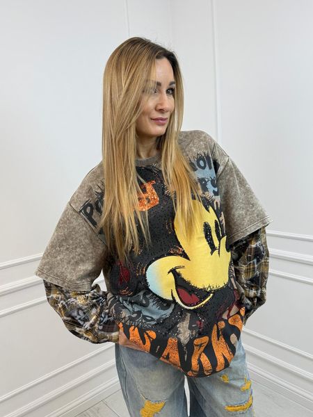 Dekatyzowana Oversizowa Bluzka T-Shirt Mickey Aplikacją Przód Tył