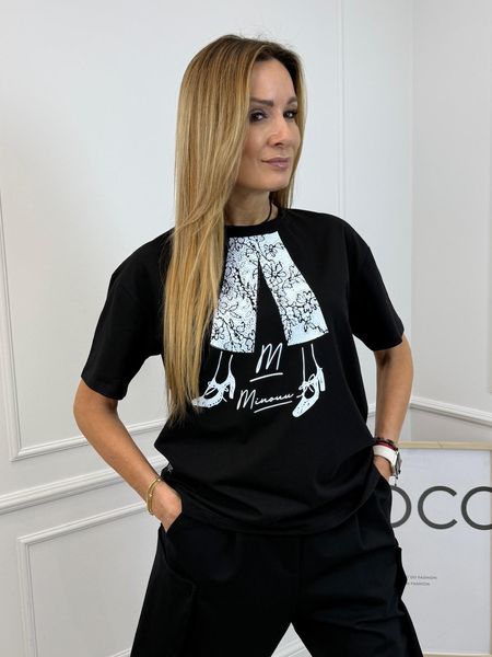 Bluzka T-shirt Minouu Pantofelki Czarna