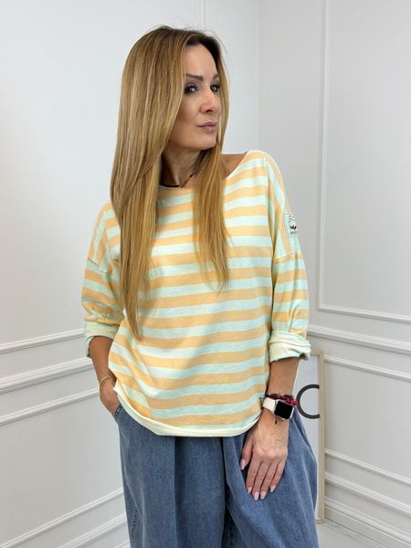 Bawełniana Bluzka w Pastelowe Paski Miętowo Morelowa 