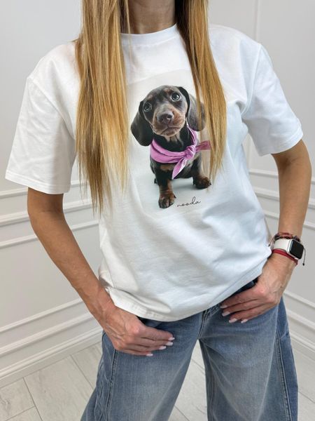 Biała Bluzka T-shirt Nooda z Aplikacją Jamniczek 