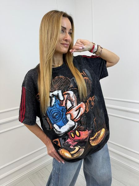 Dekatyzowana Czarna Bluzka T-Shirt Mickey