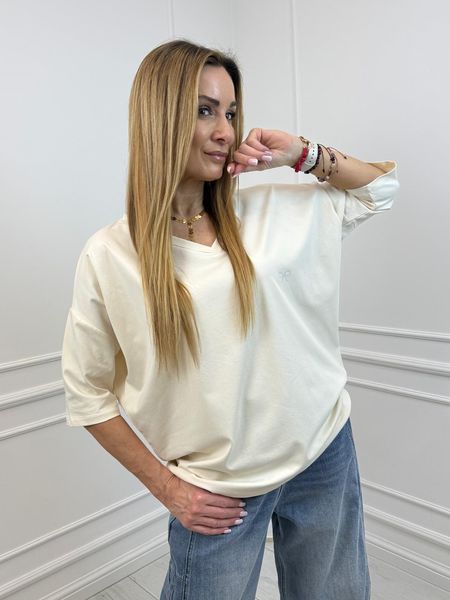 Beżowa Bluzka Flora Minouu Szpic z Kokardką