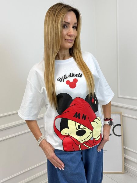 Biała Bluzka T-shirt Oversize MICKEY