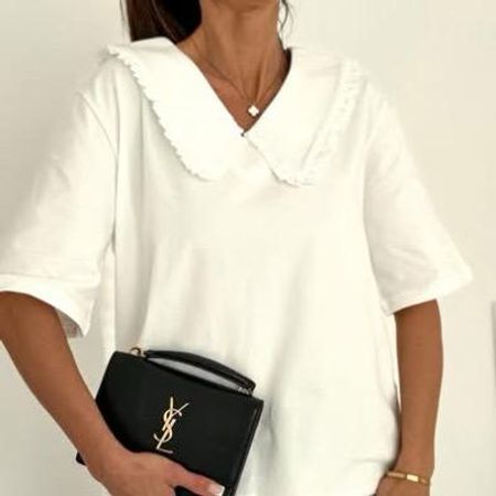 Bluzka z Kołnierzykiem i Krótkim Rękawkiem Bocca Biała