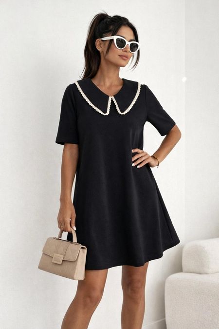  Sukienka z Kołnierzykiem BOCCA Kolor Czarny 