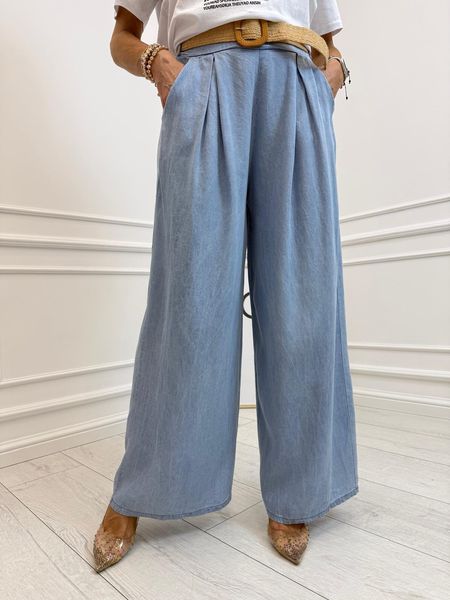 Spodnie Wide Leg z Gumą w Pasie Blue 