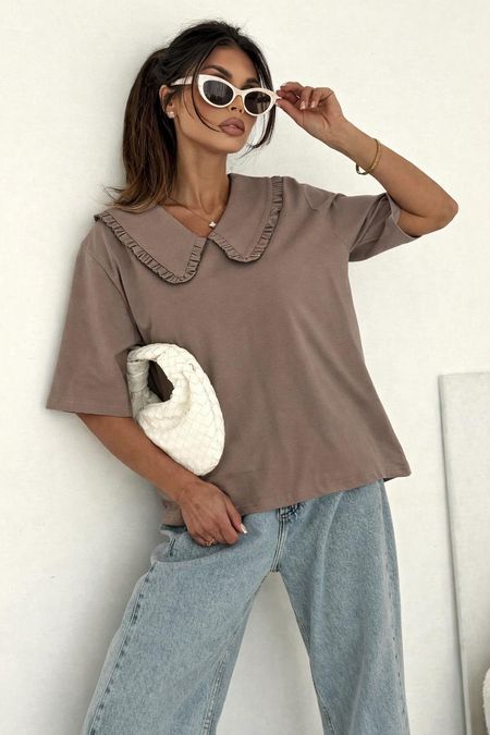 Bluzka z Kołnierzykiem i Krótkim Rękawkiem Bocca Cappuccino