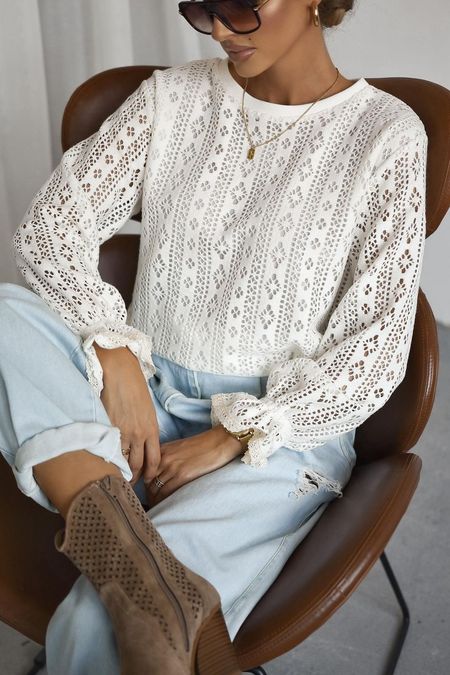 Biała Koronkowa Bluzka z Wiskozy Xana 