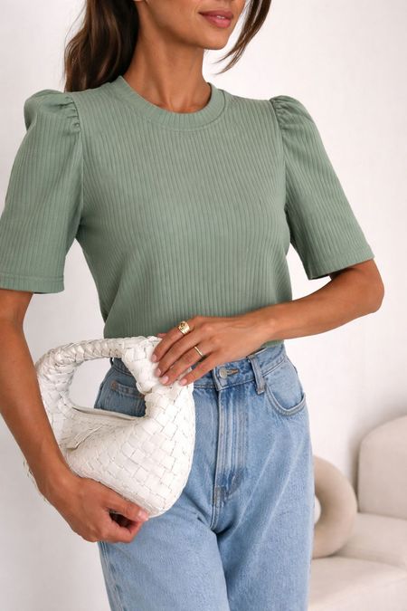 Bluzka z Bufiastym Rękawkiem Bocca MATCHA