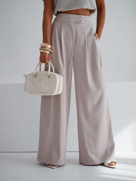 Eleganckie Spodnie Szeroką Nogawką Bocca Jasny Beż