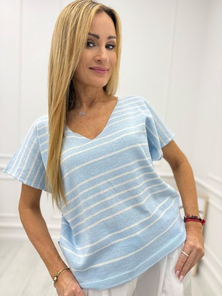 Bluzka Flora Minouu w Paski Błękitna 