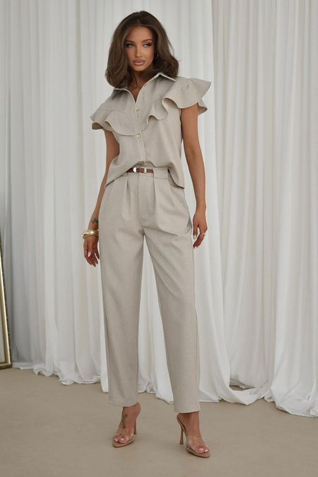 Lniany Komplet Xana  Delikatna Mocca