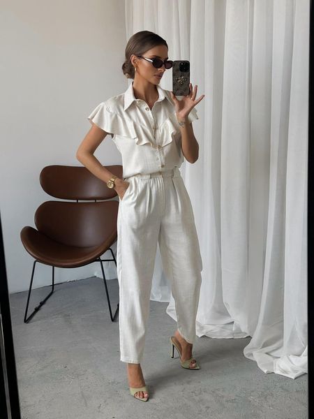 Lniany Komplet Xana  Jasny Beż