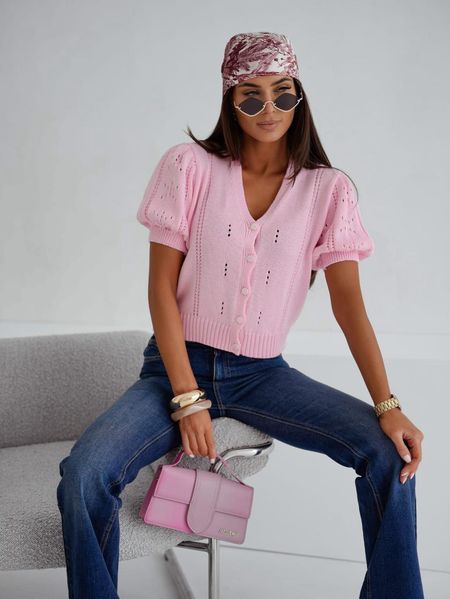 Ażurowy Sweterek BOCCA z Krótkim Rękawem Różowy