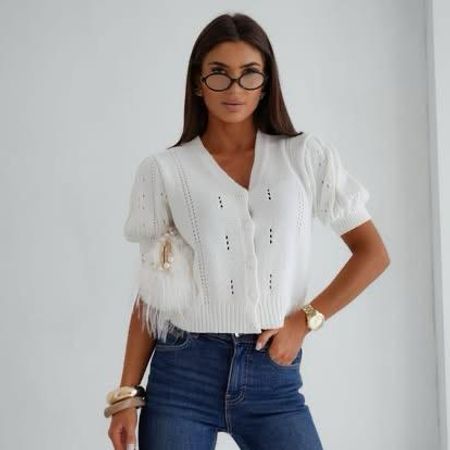 Ażurowy Sweterek BOCCA z Krótkim Rękawem Biały