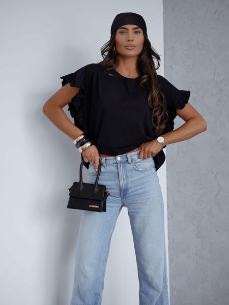 Bawełniana bluzka BOCCA z Falbanką Czarna