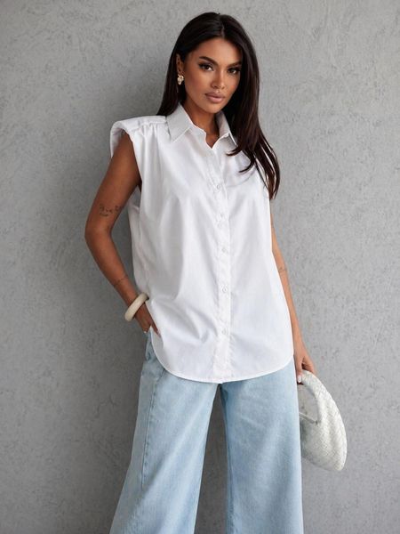 Elegancka Koszula z Poduszkami na Ramionach Me Gusta Biała