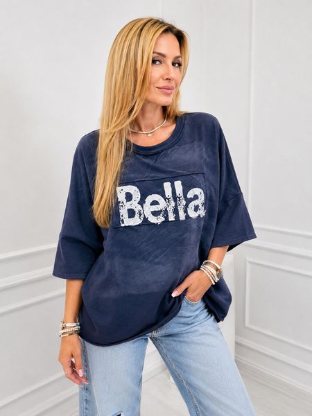 Bawełniana Dekatyzowana Bluzka BELLA Granatowa 