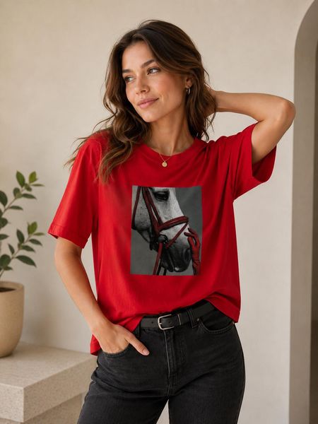 Bawełniana Bluzeczka T-shirt BOCCA z Motywem Konia Czerwona 