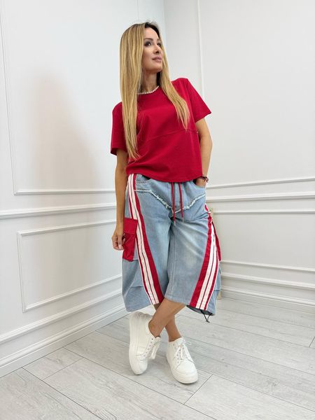 Spodnie 7/8 Jeans Czerwony Lampas ZZJIA