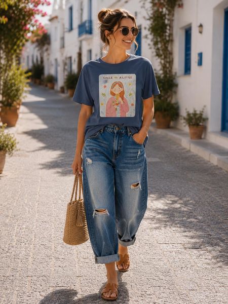 Granatowa Bluzka T-shirt z Aplikacją