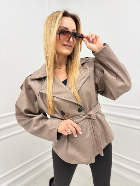 Wiązana Kurtka Ramoneska z Karbowanej Ekoskóry Fango