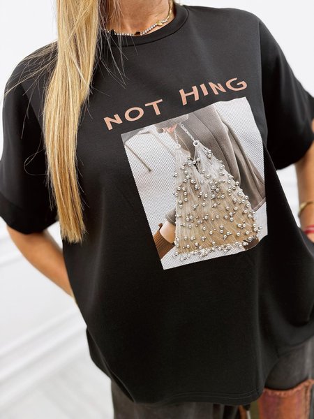 Bawełniany T-shirt Oversize Pearl Bag Czarny