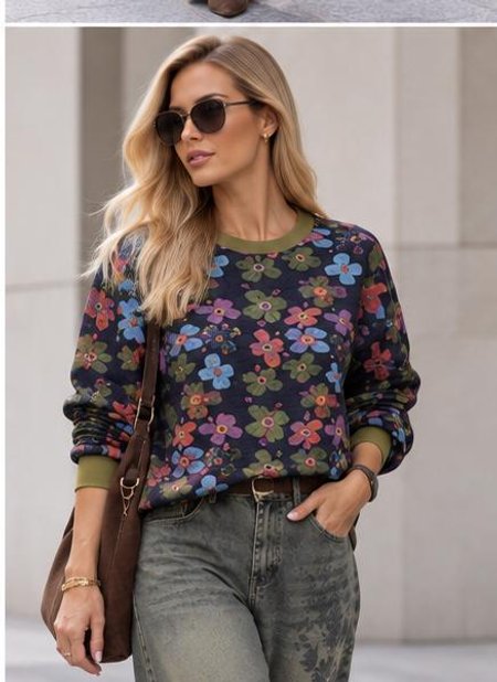 Bluza JOY Jesień Flowers Kolor Granatowy