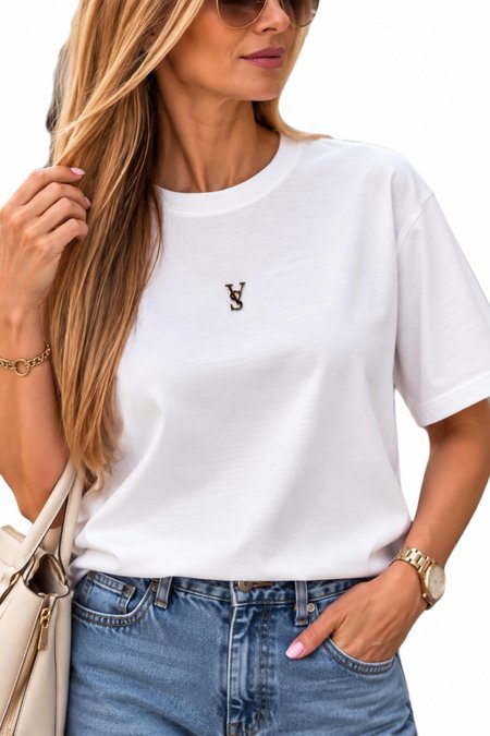 Klasyczny Bluzka T-shirt Velsatino z Minimalistycznym Logo Biała 