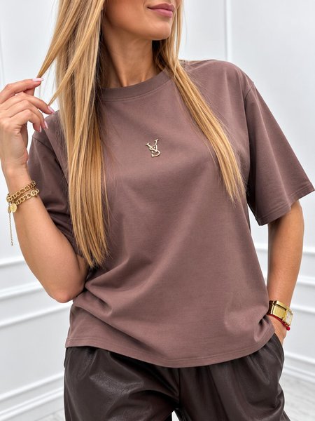 Klasyczny Bluzka T-shirt Velsatino z Minimalistycznym Logo Czekolada