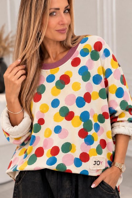 Bluzka /Bluza JOY w Kolorowe Kropeczki na Ecru