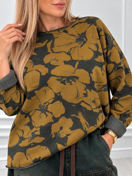 Bluza w Odcieniach Dyniowe Kwiaty na Oliwce 