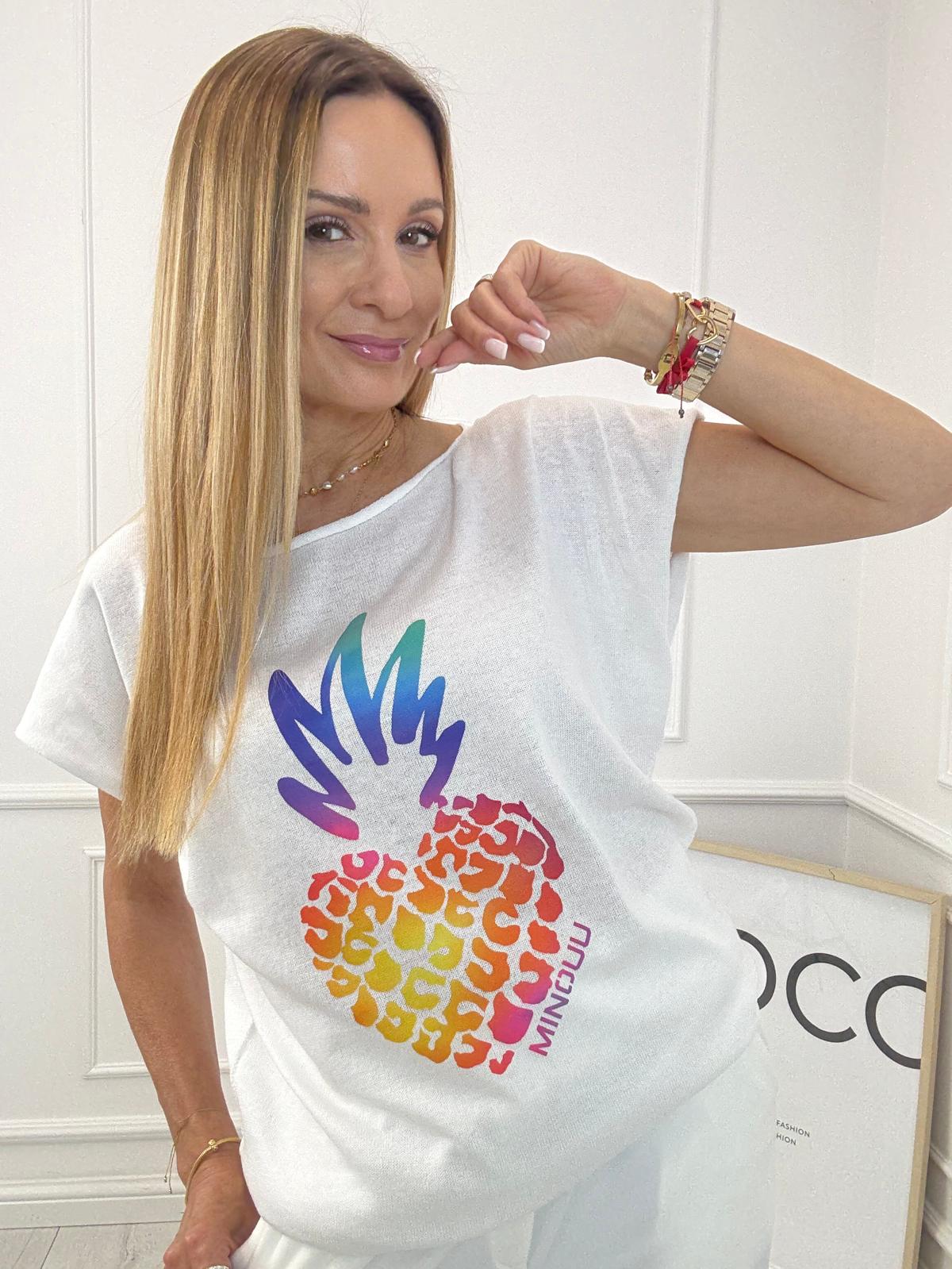 Biała Bluzka Logo Minouu Ananas