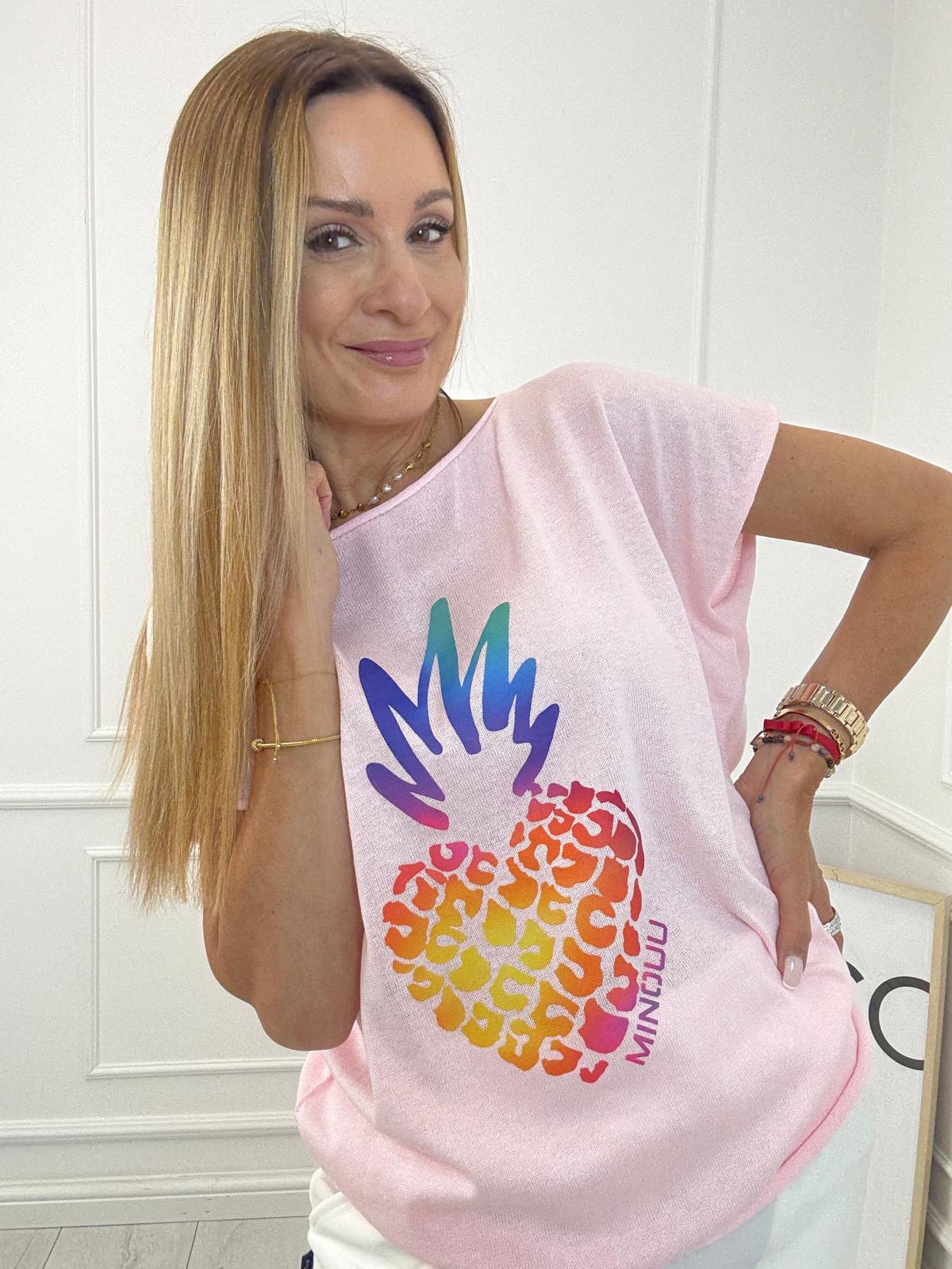 Różowa Bluzka Logo Minouu Ananas